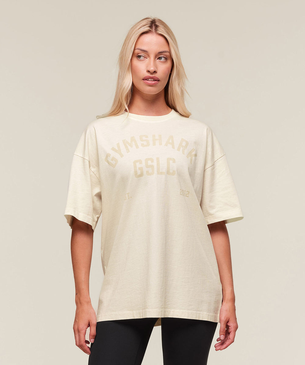 66 Washed Graphic Oversized T-Shirt Oat White