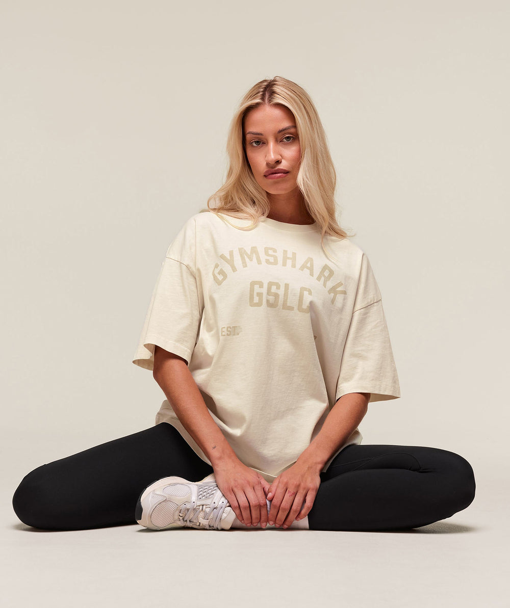 66 Washed Graphic Oversized T-Shirt Oat White