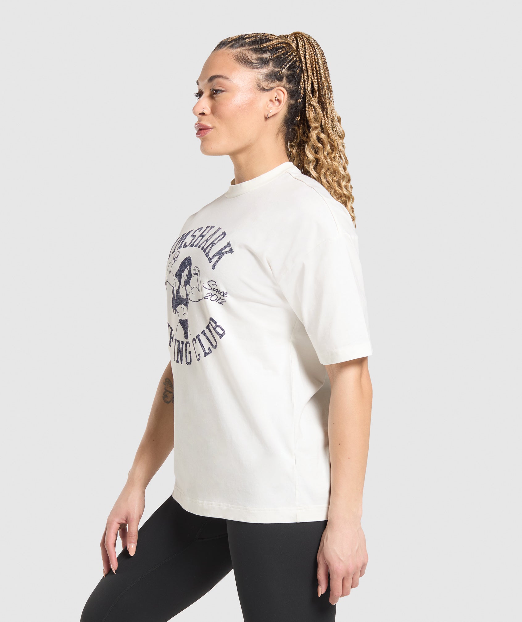 Lifting Girl Graphic Oversized Tee Soft White