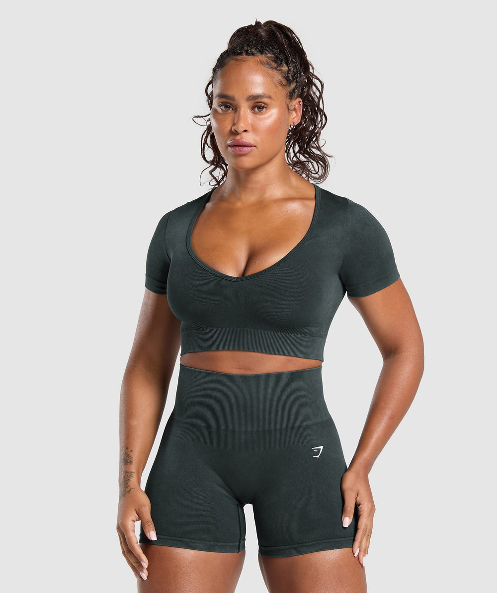 Gains Seamless Washed Crop Top Black
