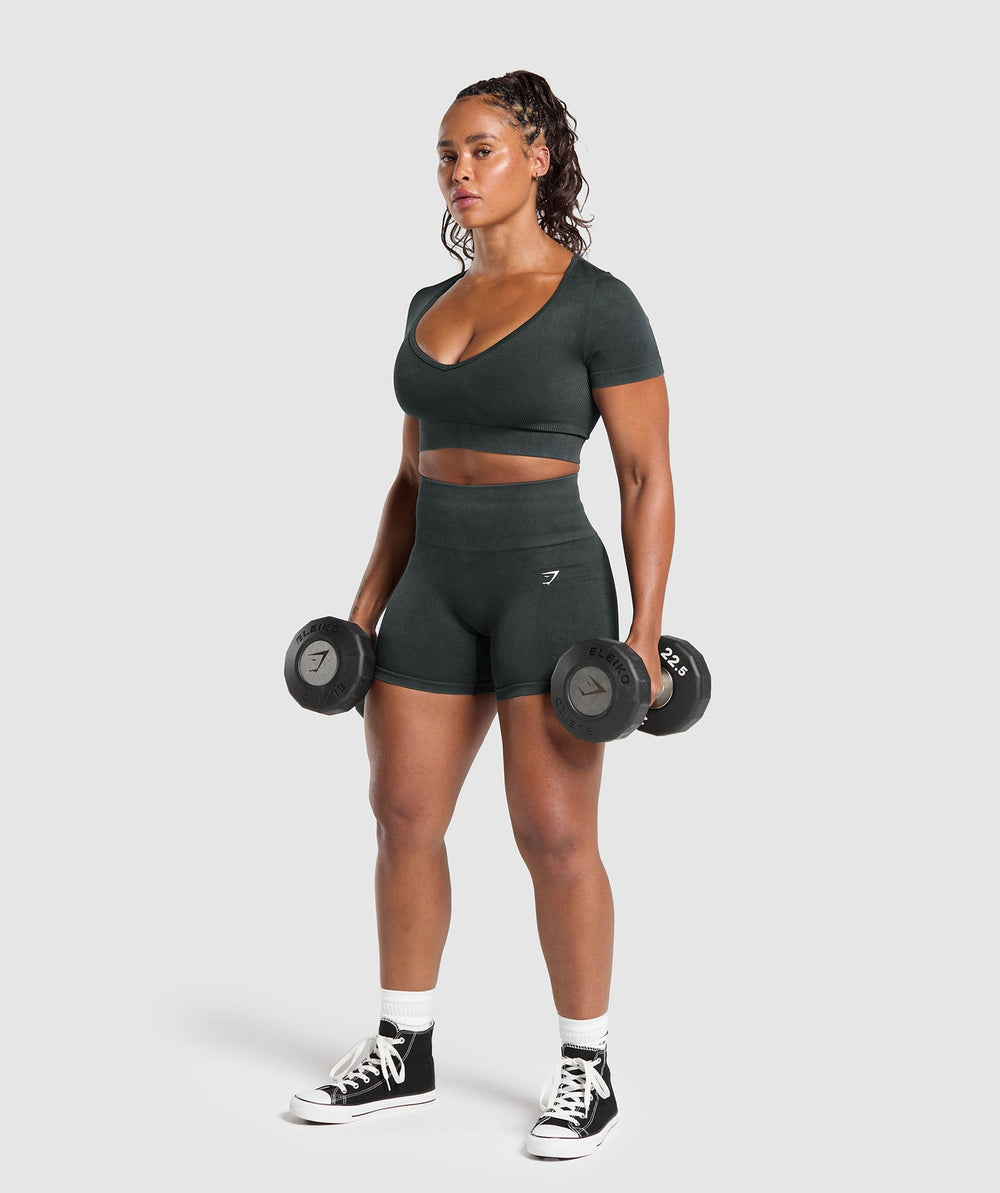 Gains Seamless Washed Crop Top Black