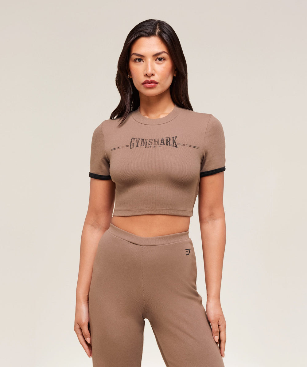 Ribbed Cotton Crop Top Mocha Mauve/Black