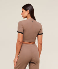 Ribbed Cotton Crop Top Mocha Mauve/Black