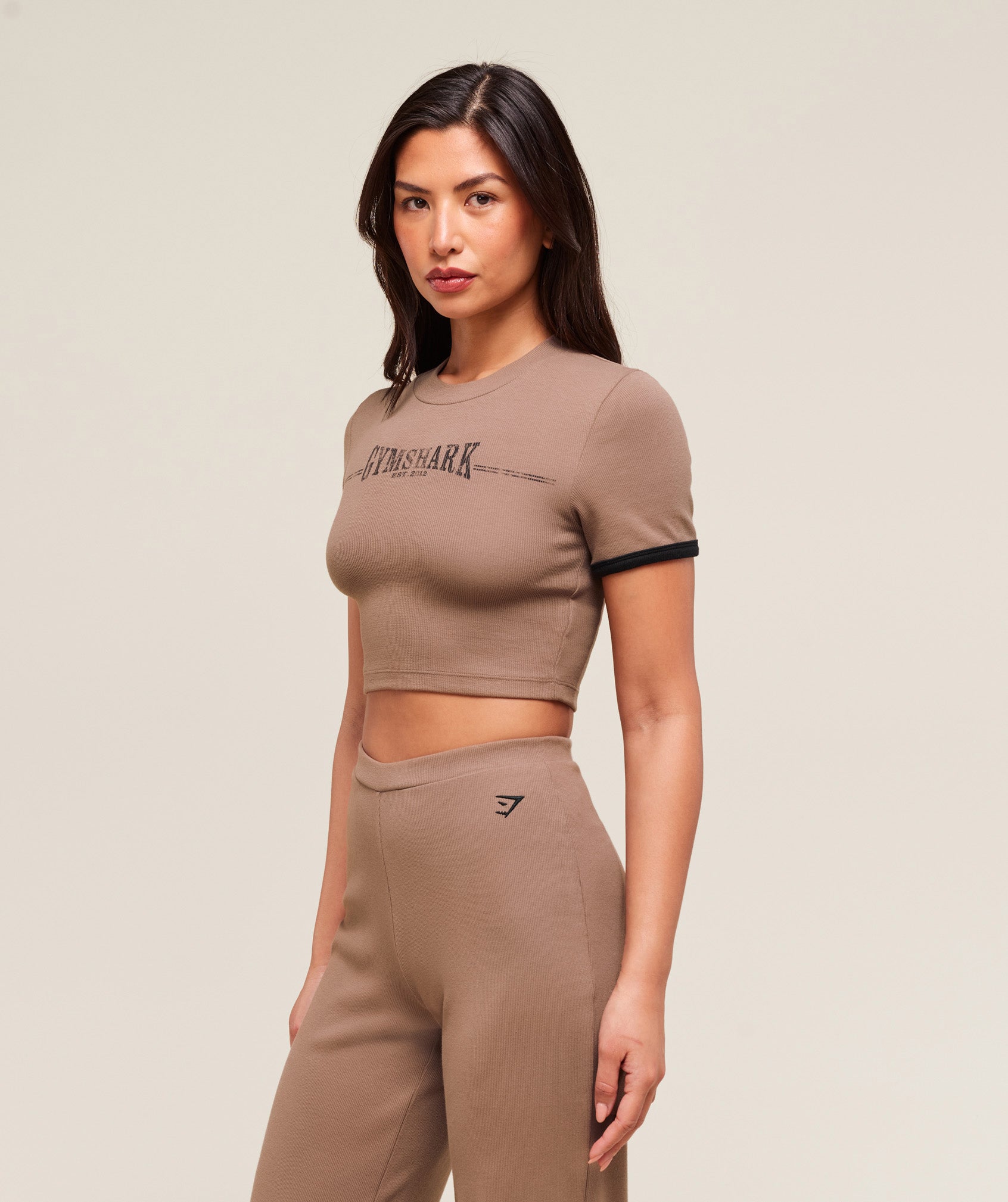 Ribbed Cotton Crop Top Mocha Mauve/Black