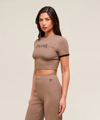 Ribbed Cotton Crop Top Mocha Mauve/Black