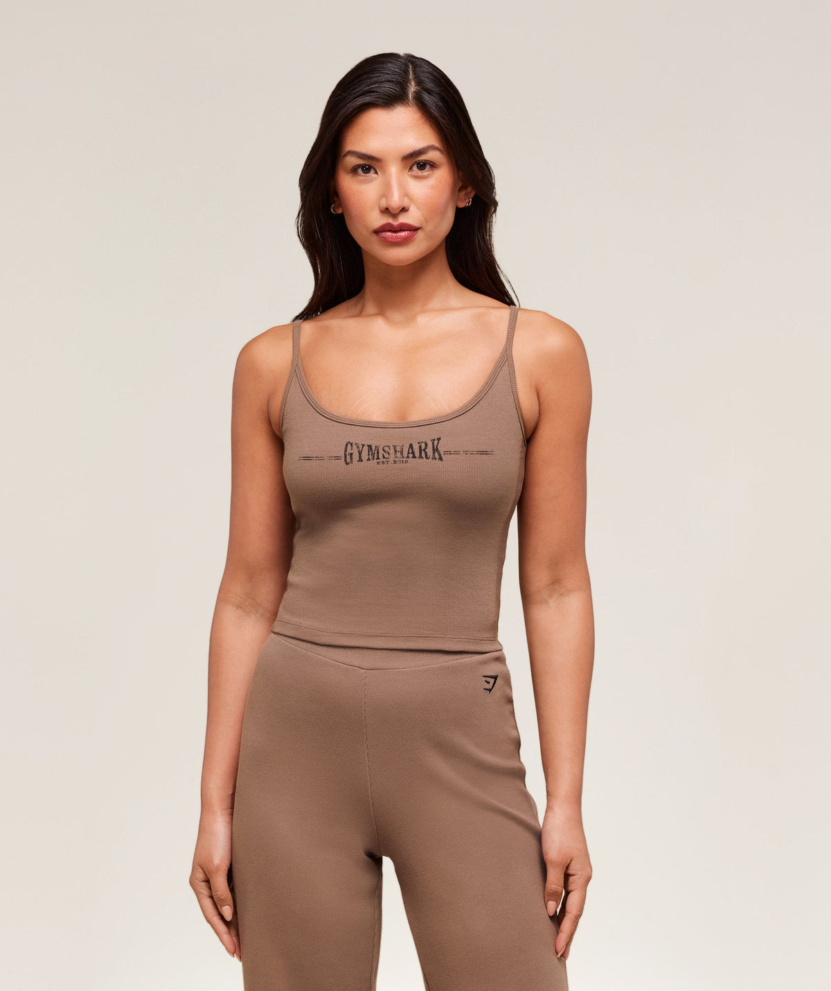 Ribbed Cotton Midi Shelf Tank Mocha Mauve/Black