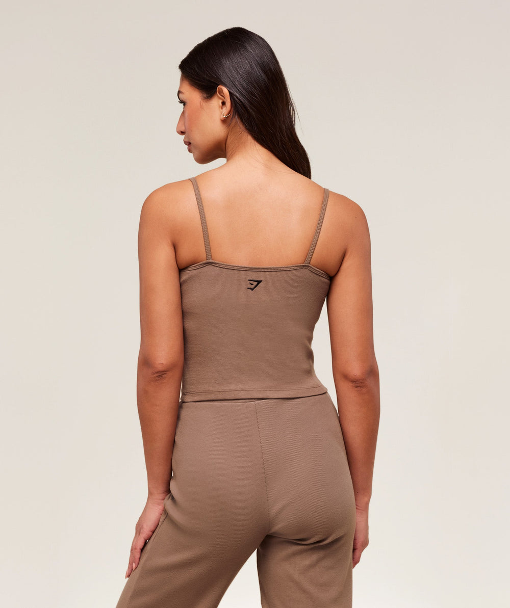 Ribbed Cotton Midi Shelf Tank Mocha Mauve/Black