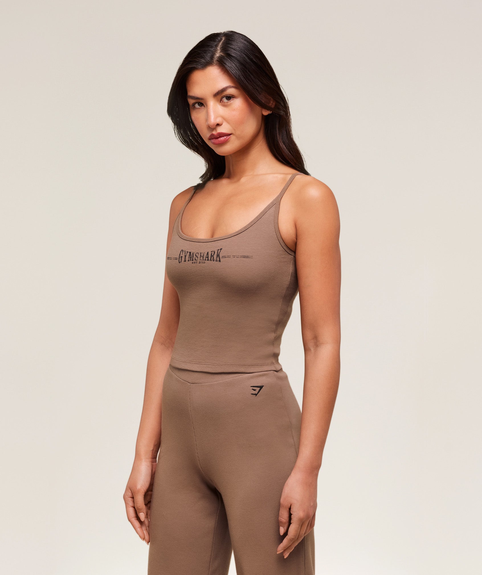 Ribbed Cotton Midi Shelf Tank Mocha Mauve/Black