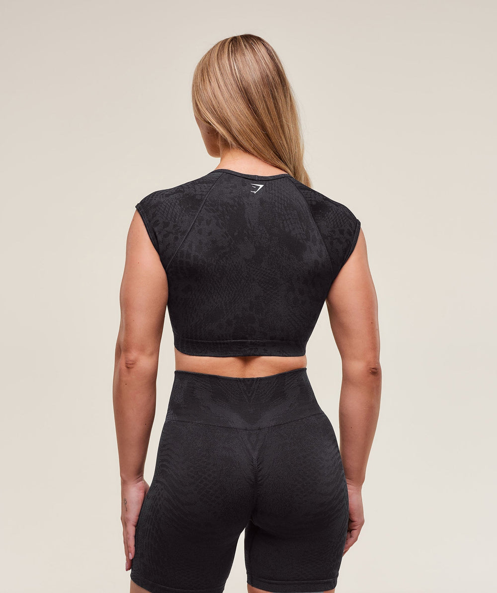 Adapt X Whitney Animal Seamless Crop Top Black/Asphalt Grey