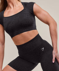 Adapt X Whitney Animal Seamless Crop Top Black/Asphalt Grey