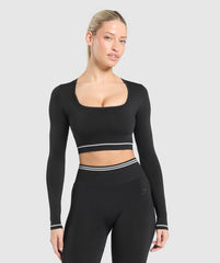 Contrast Seamless Crop Top Black