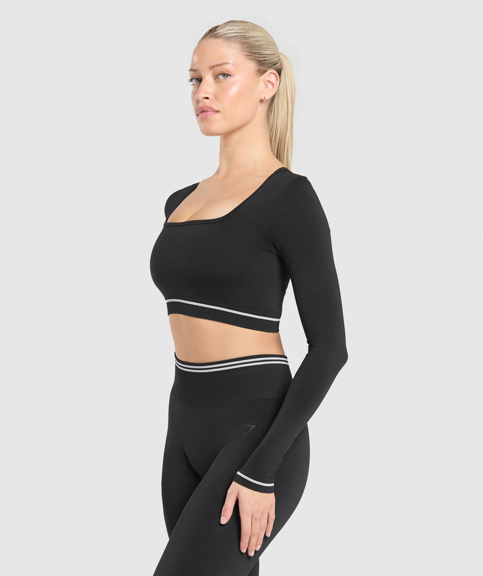 Contrast Seamless Crop Top Black