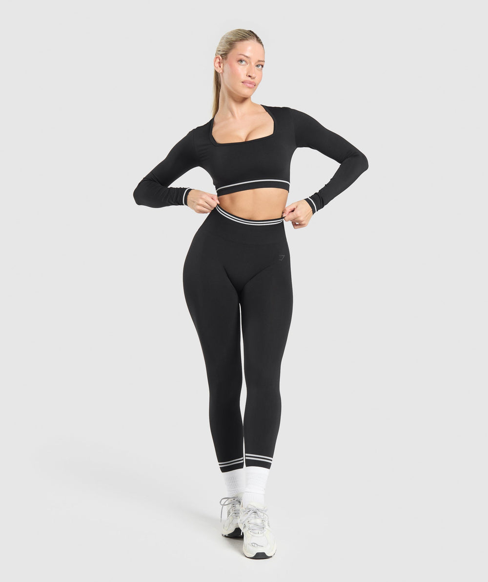 Contrast Seamless Crop Top Black