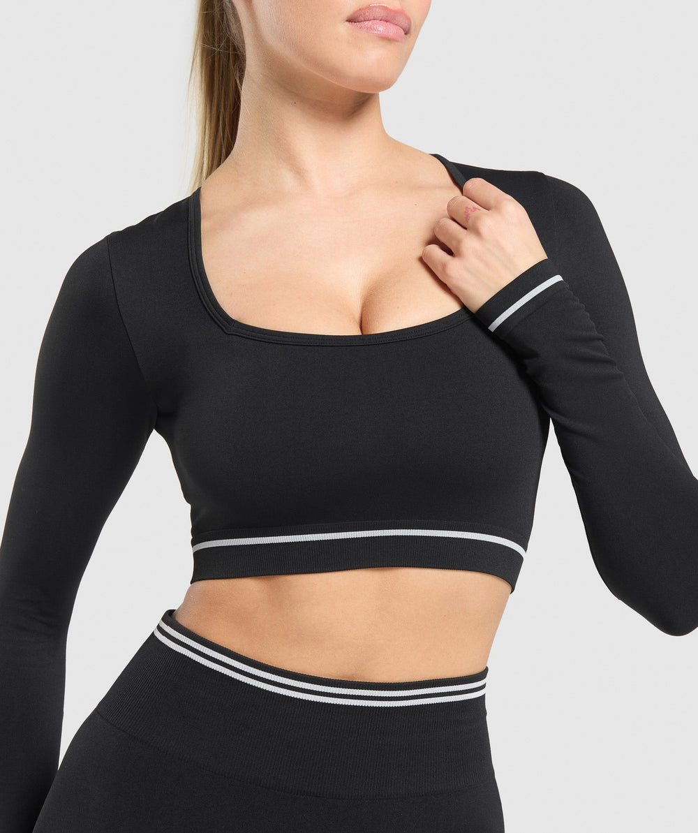 Contrast Seamless Crop Top Black