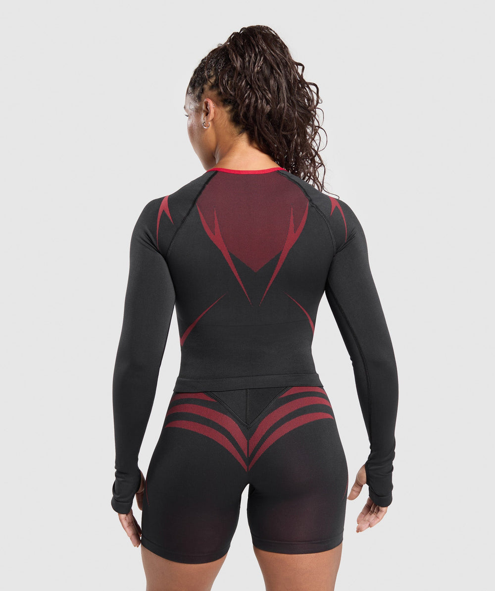 Apex Lift Seamless Long Sleeve Crop Top Black/Carmine Red