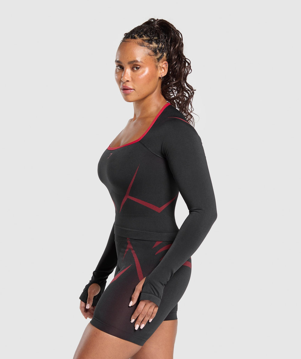 Apex Lift Seamless Long Sleeve Crop Top Black/Carmine Red