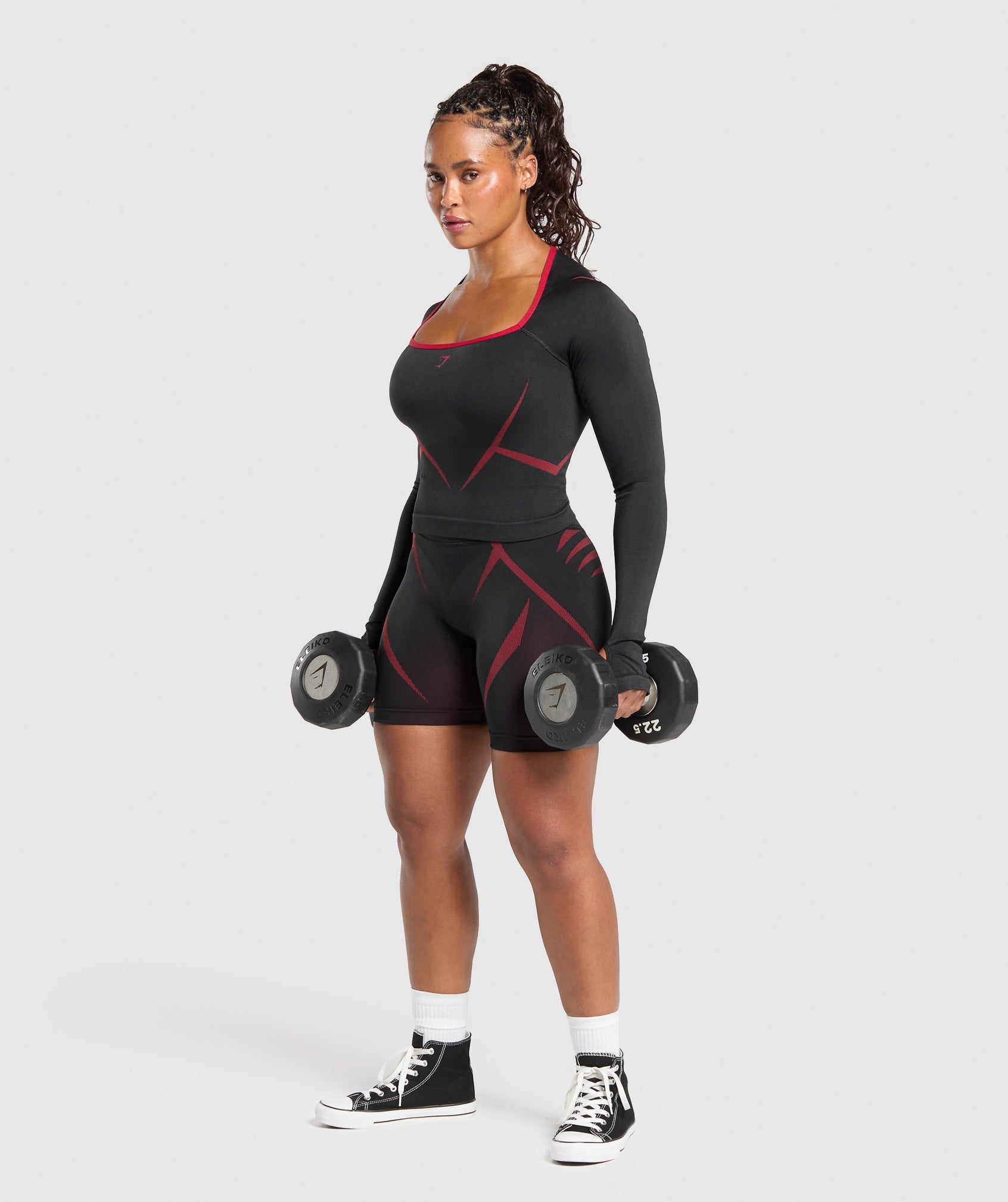 Apex Lift Seamless Long Sleeve Crop Top Black/Carmine Red
