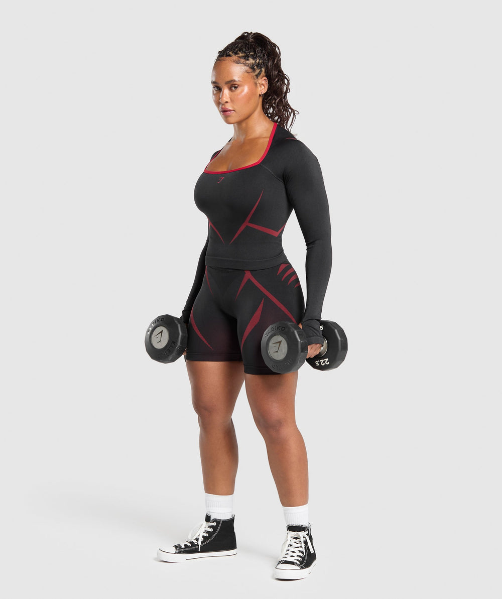 Apex Lift Seamless Long Sleeve Crop Top Black/Carmine Red