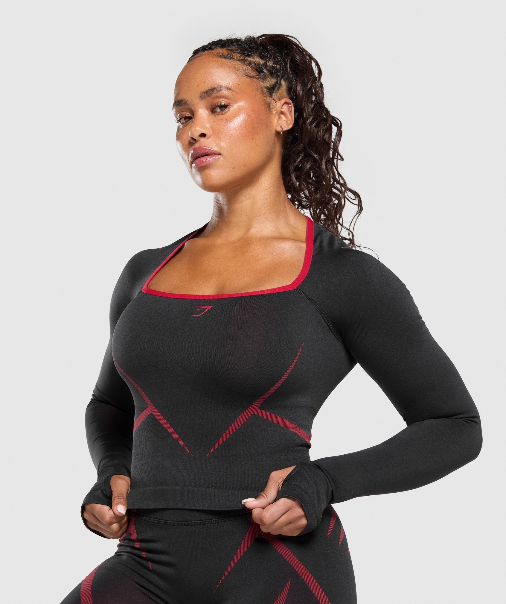 Apex Lift Seamless Long Sleeve Crop Top Black/Carmine Red
