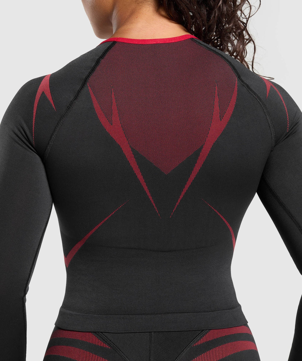 Apex Lift Seamless Long Sleeve Crop Top Black/Carmine Red