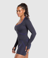 Apex Lift Seamless Long Sleeve Crop Top Heavy Blue/Cobalt Purple