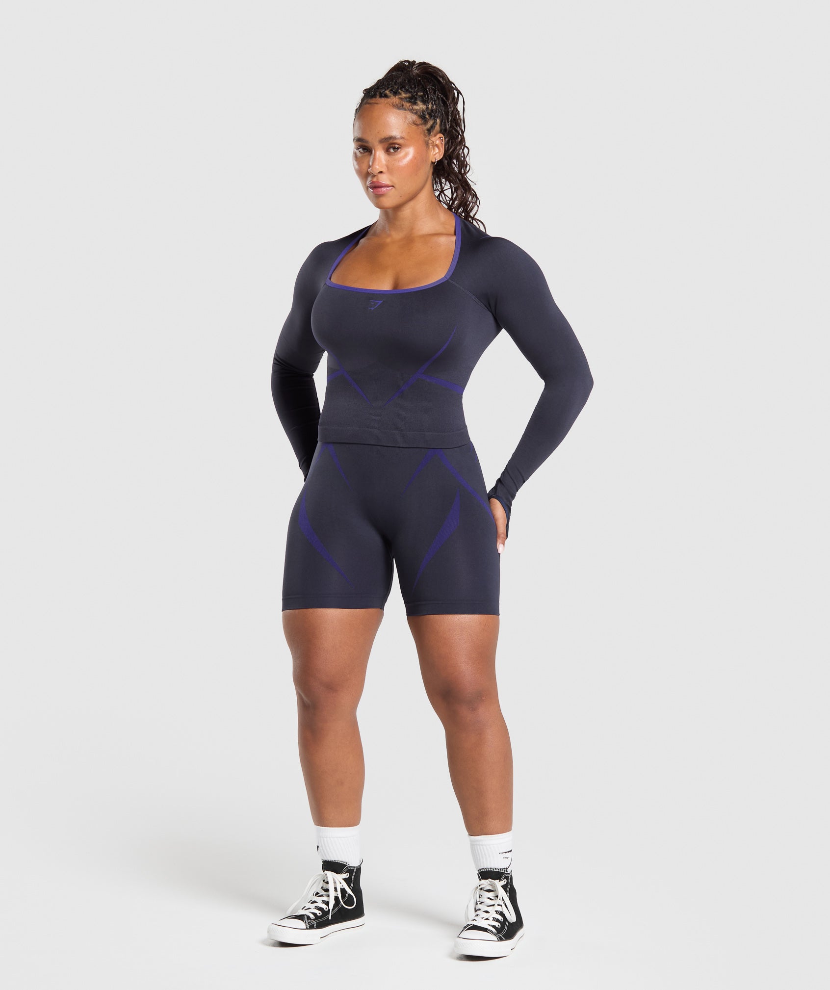 Apex Lift Seamless Long Sleeve Crop Top Heavy Blue/Cobalt Purple