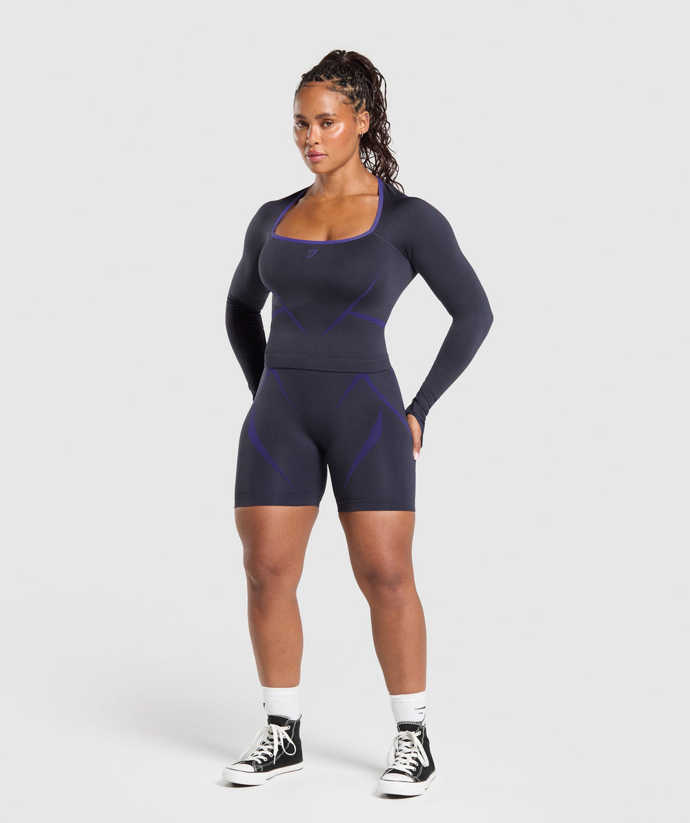 Apex Lift Seamless Long Sleeve Crop Top Heavy Blue/Cobalt Purple