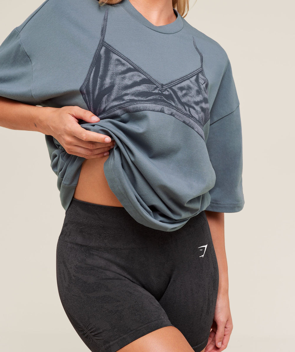 Minimal Bra Graphic Oversized T-Shirt Iron Blue