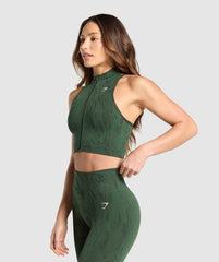 Adapt Camo Seamless Zip Up Crop Top Trail Green/Classic Green