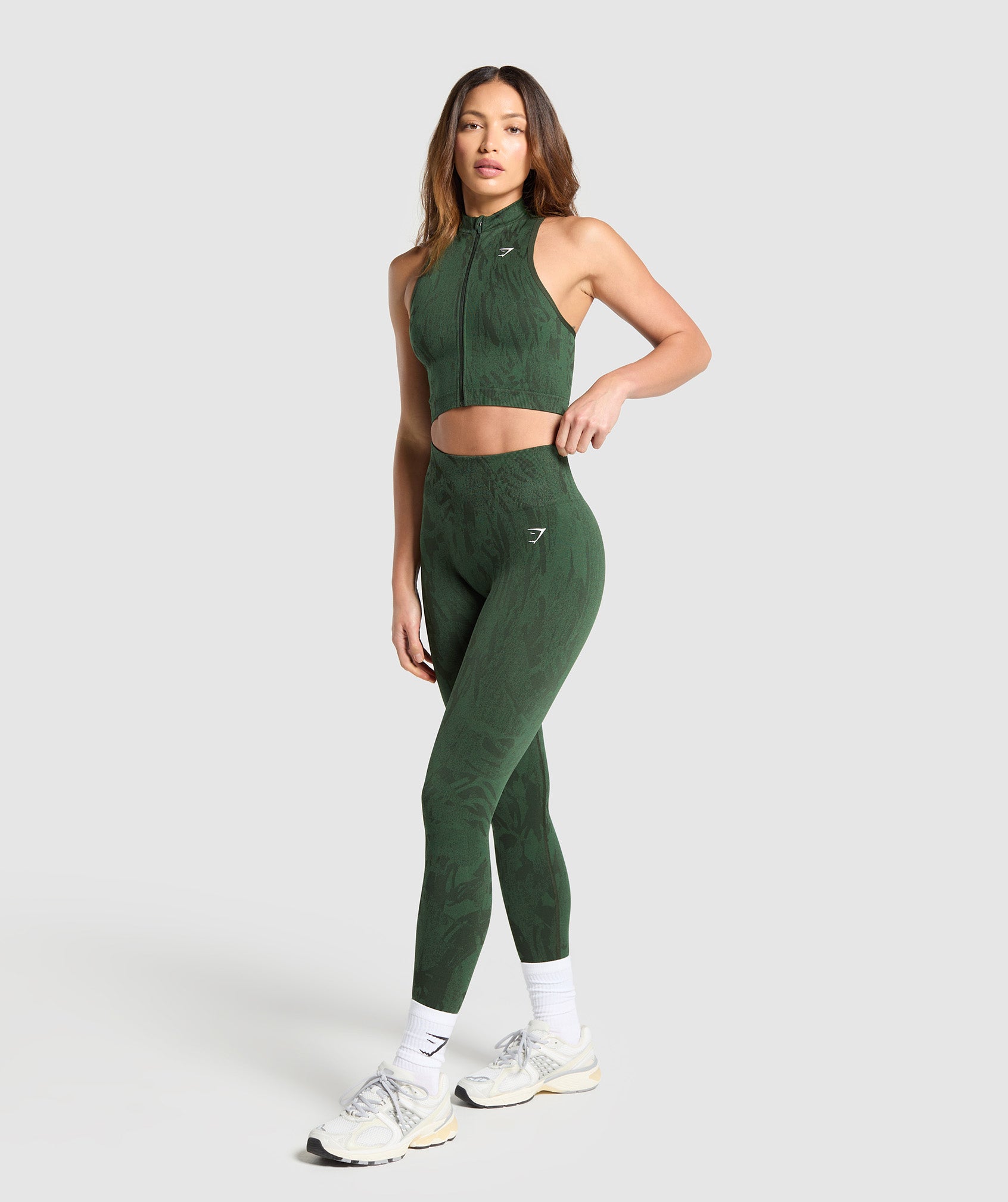 Adapt Camo Seamless Zip Up Crop Top Trail Green/Classic Green