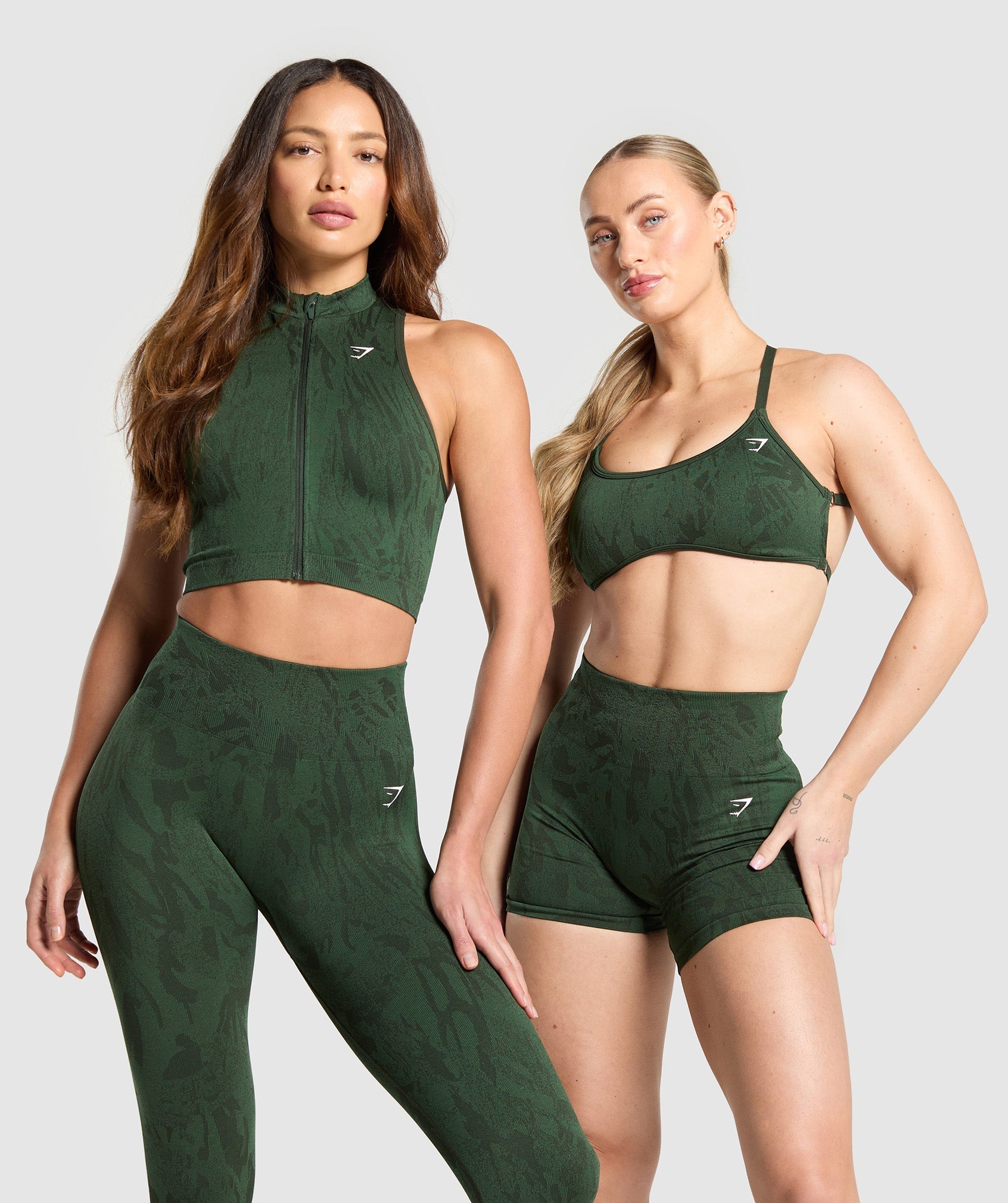 Adapt Camo Seamless Zip Up Crop Top Trail Green/Classic Green