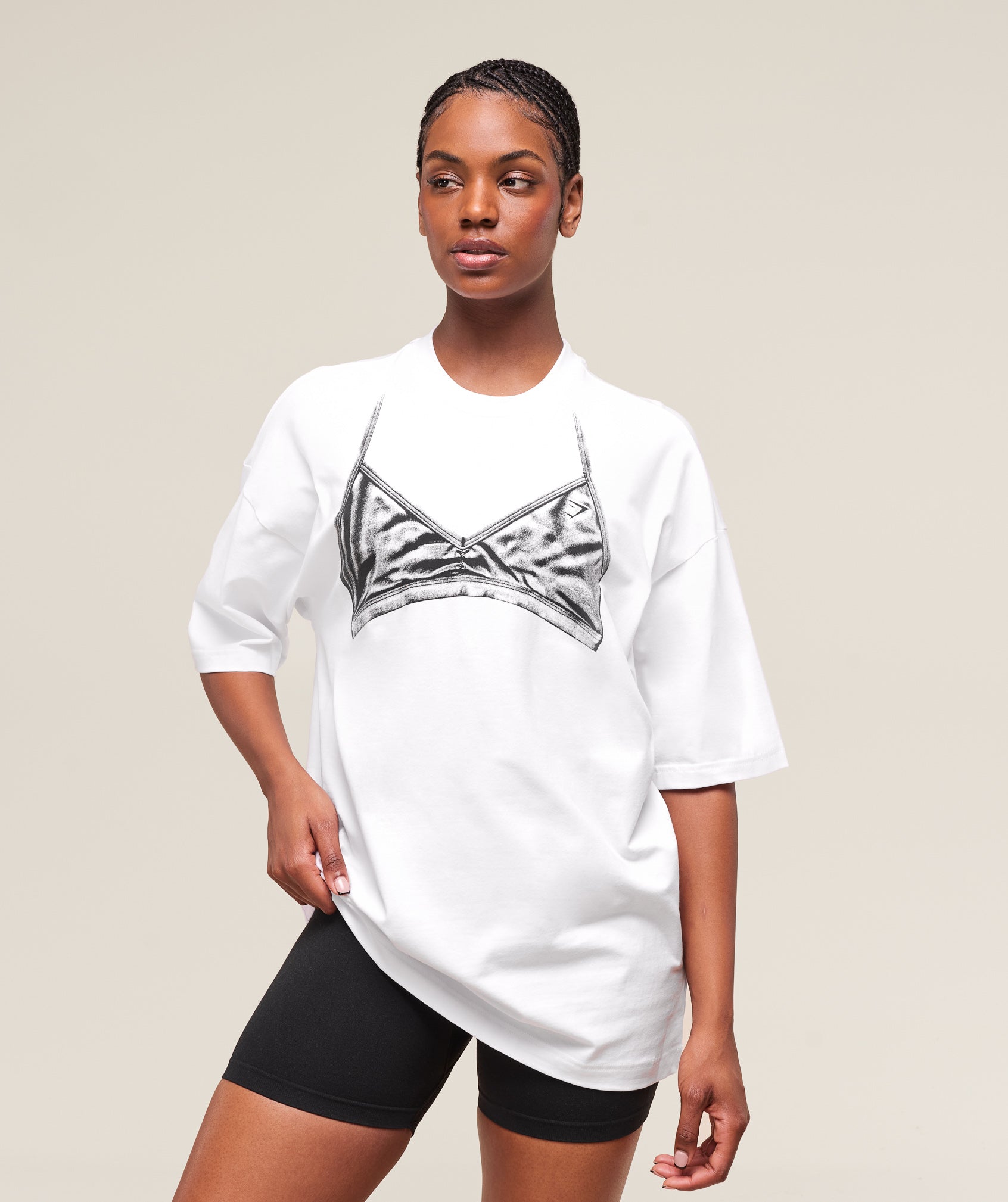 Minimal Bra Graphic Oversized T-Shirt White