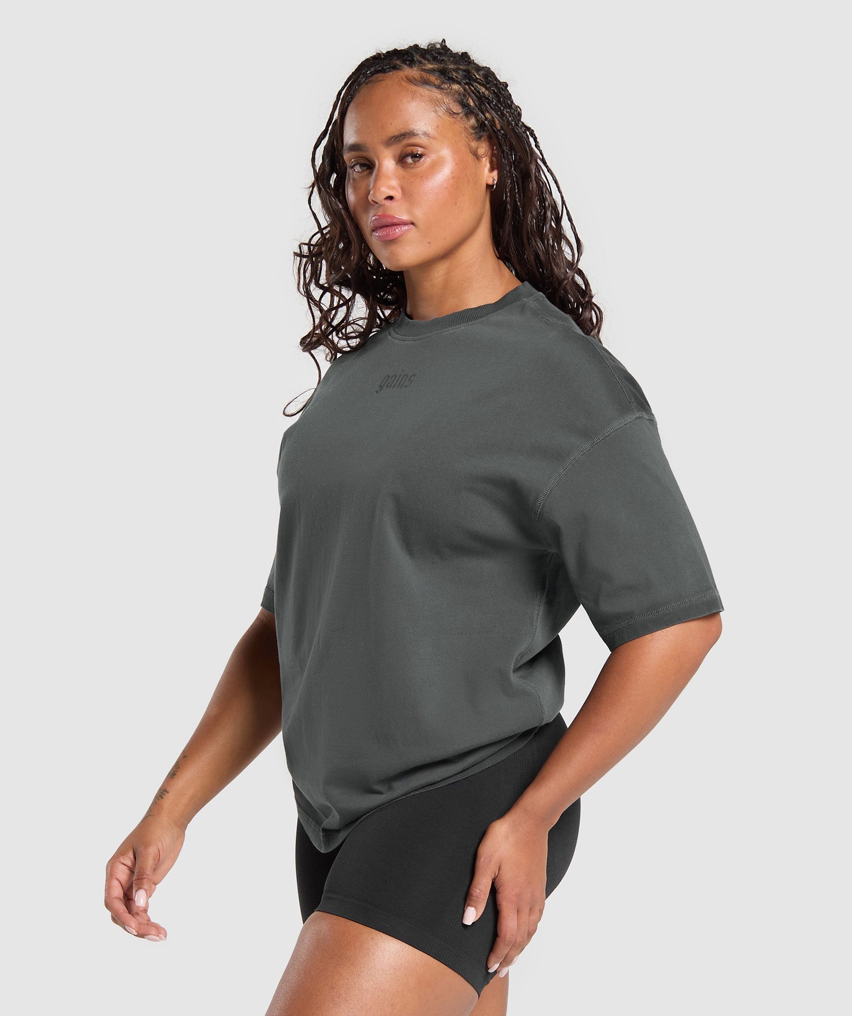 Gains Washed Heavyweight Cotton T-Shirt Asphalt Grey/Black