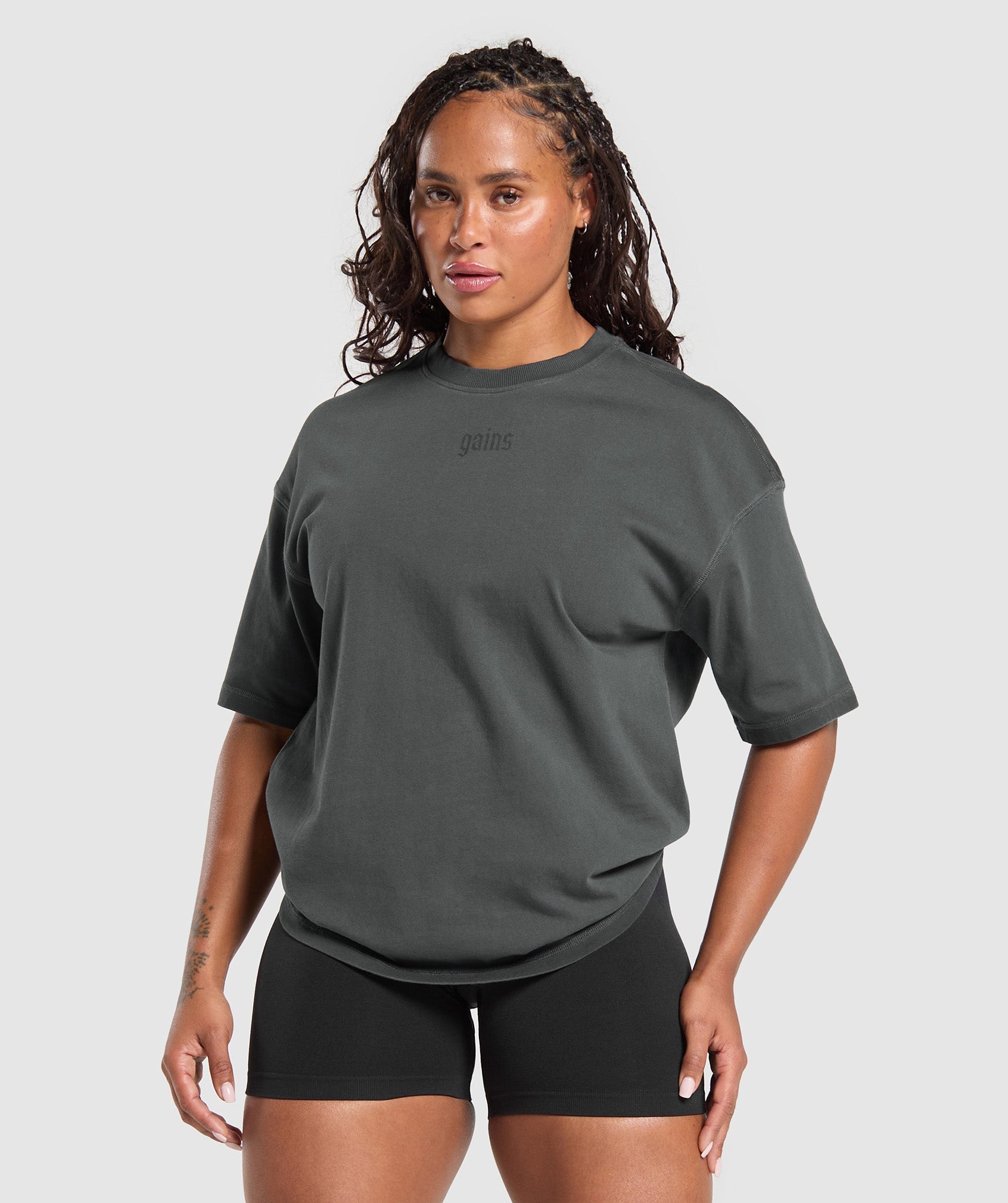 Gains Washed Heavyweight Cotton T-Shirt Asphalt Grey/Black