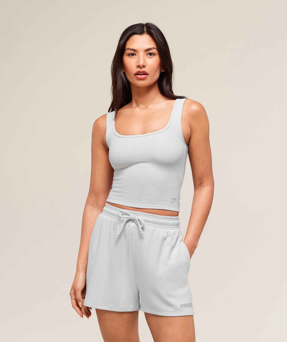 Waffle Cropped Tank Light Grey