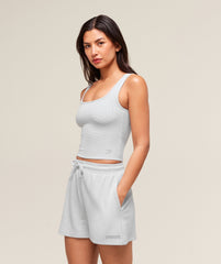 Waffle Cropped Tank Light Grey