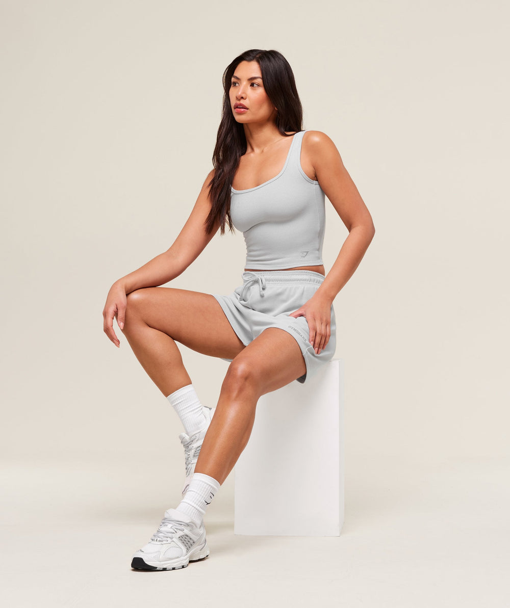 Waffle Cropped Tank Light Grey