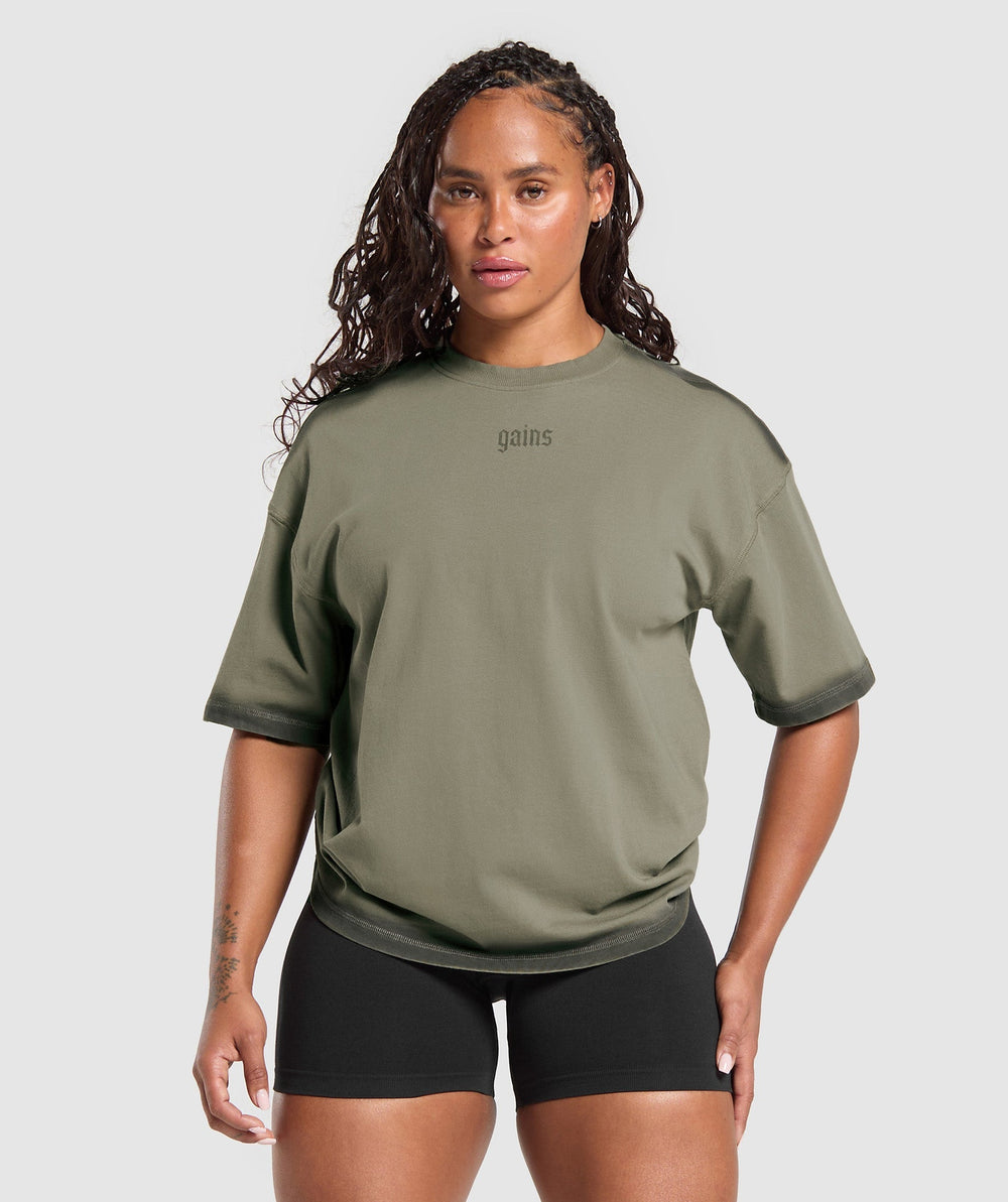 Gains Washed Heavyweight Cotton T-Shirt Base Green/Strength Green