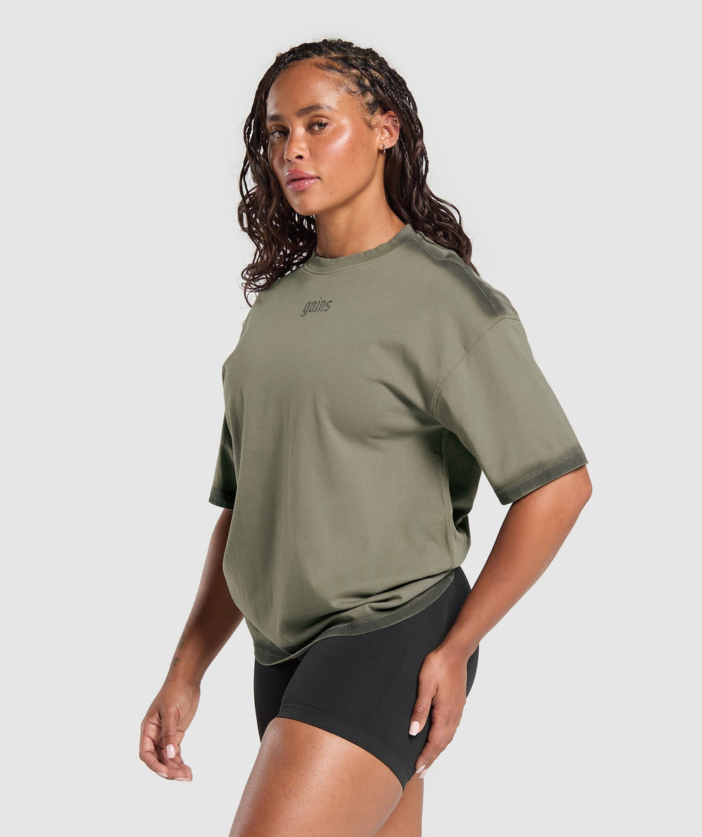 Gains Washed Heavyweight Cotton T-Shirt Base Green/Strength Green