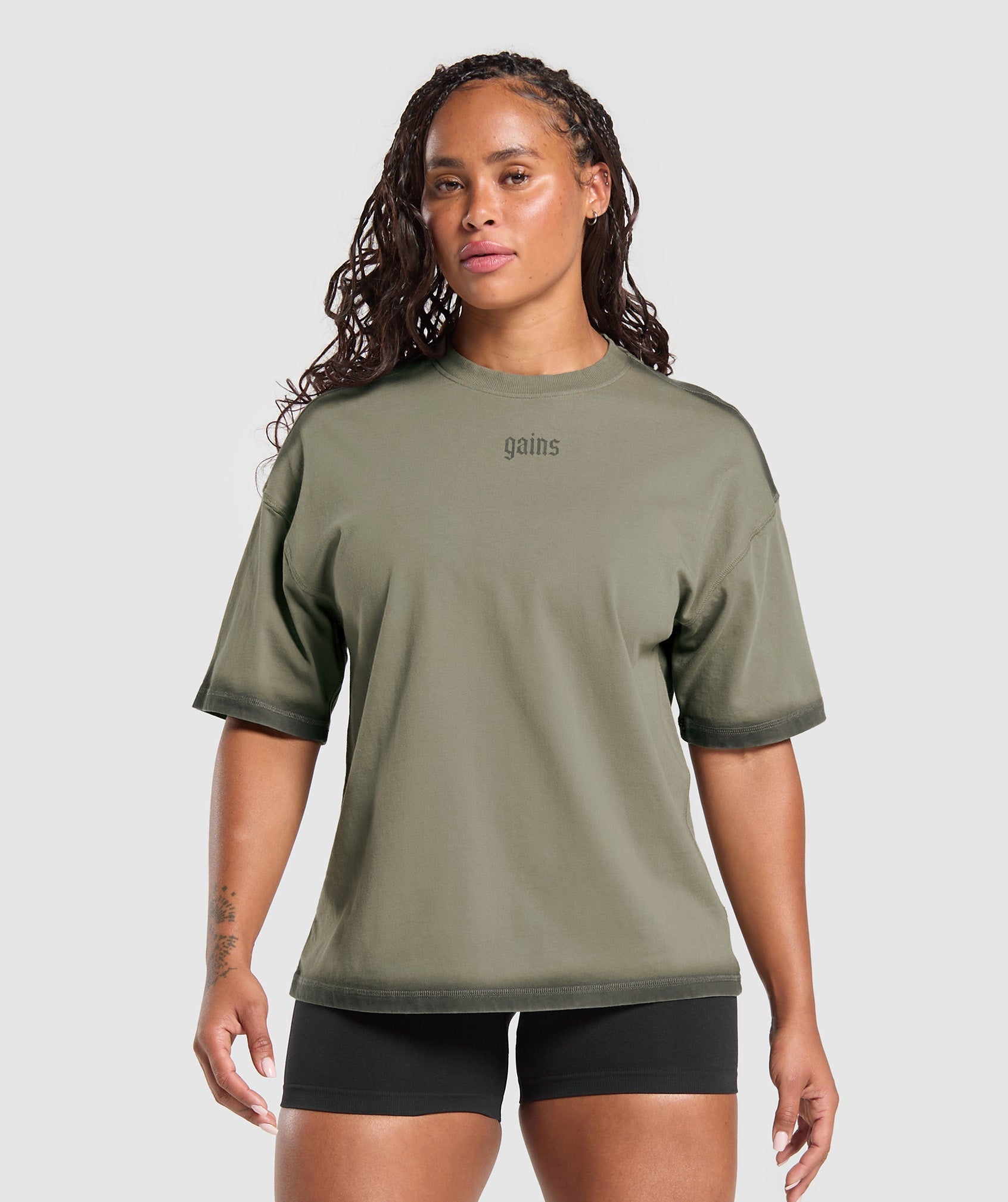 Gains Washed Heavyweight Cotton T-Shirt Base Green/Strength Green