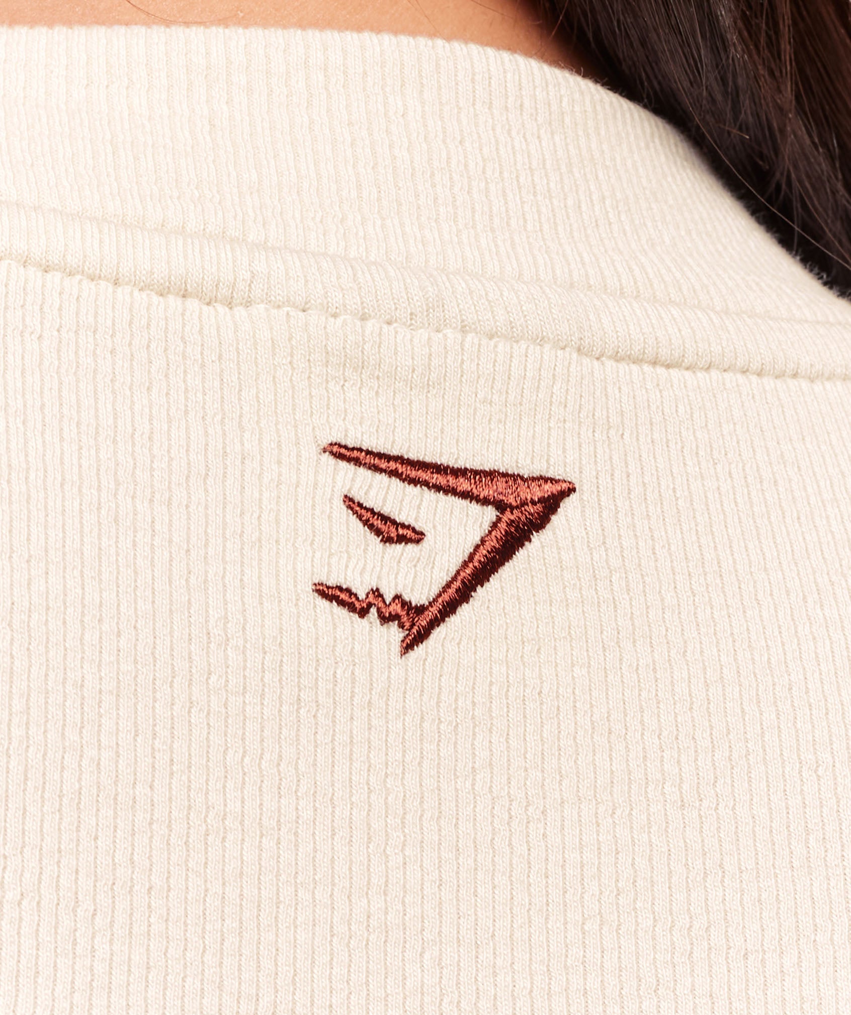 Ribbed Cotton Crop Top Oat White/Burgundy Brown