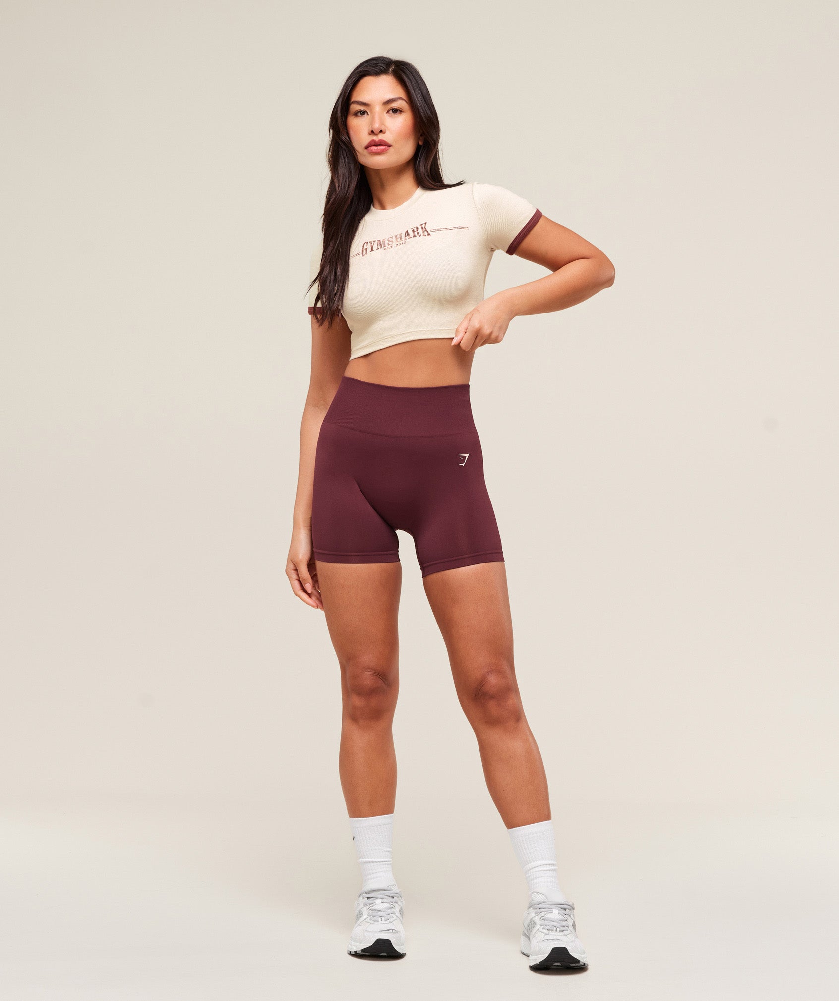 Ribbed Cotton Crop Top Oat White/Burgundy Brown
