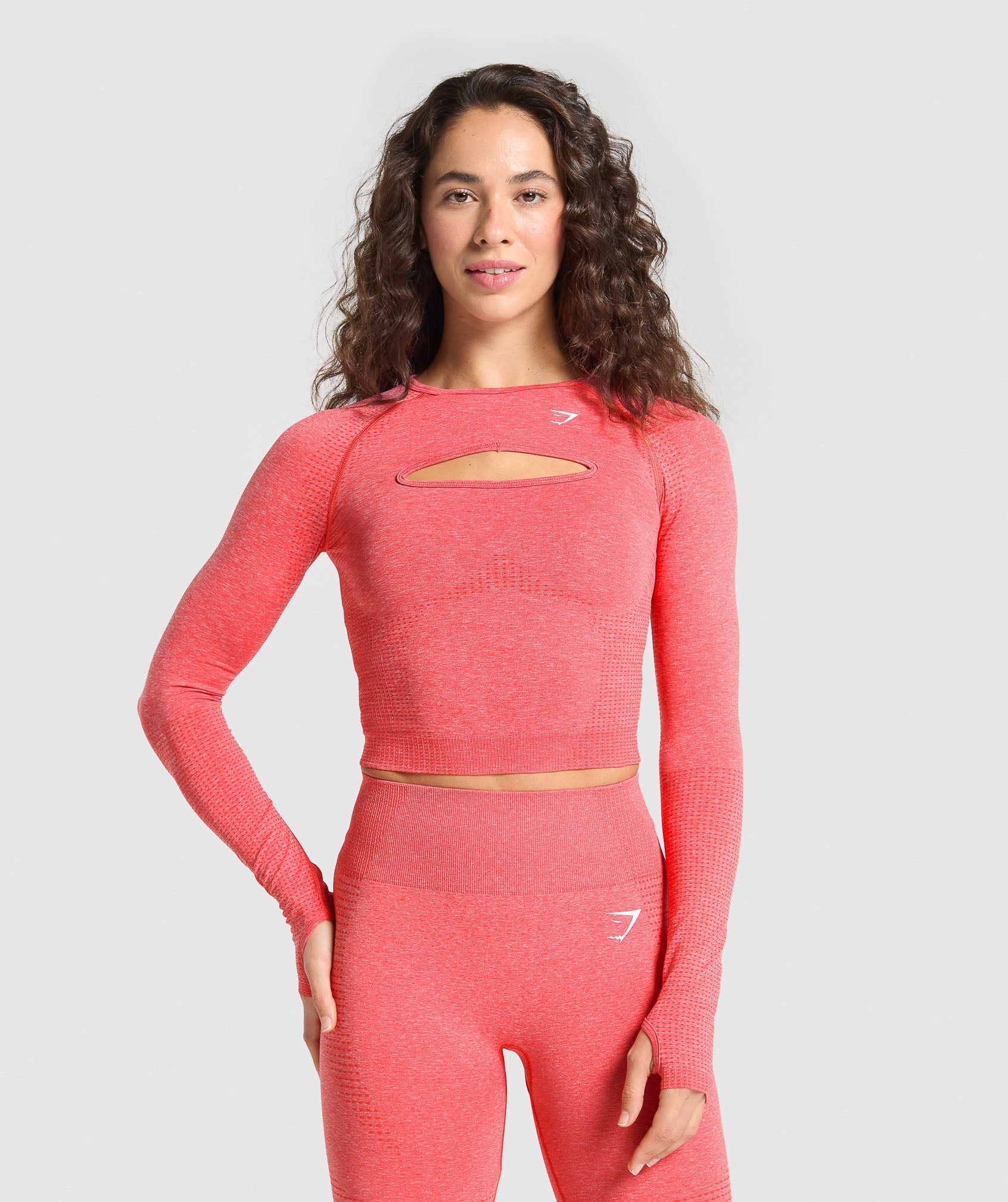Vital Long Sleeve Cut Out Top Coral Red Marl