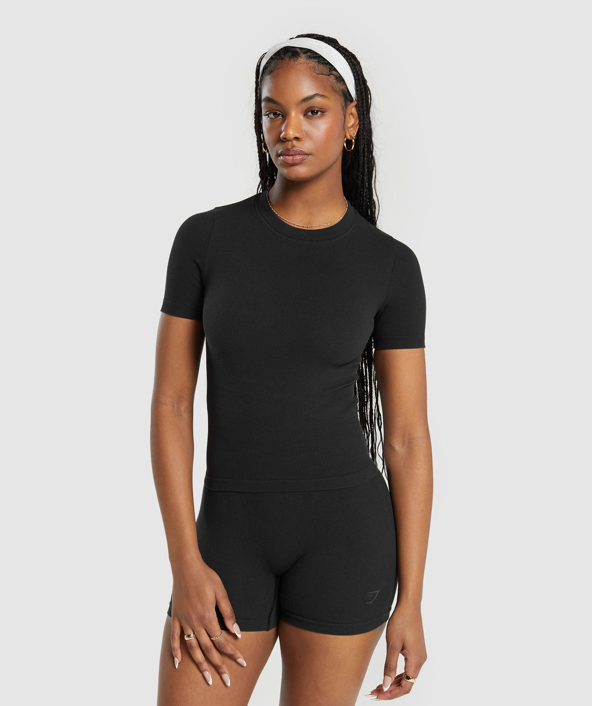 Ribbed Cotton Seamless T-Shirt Black