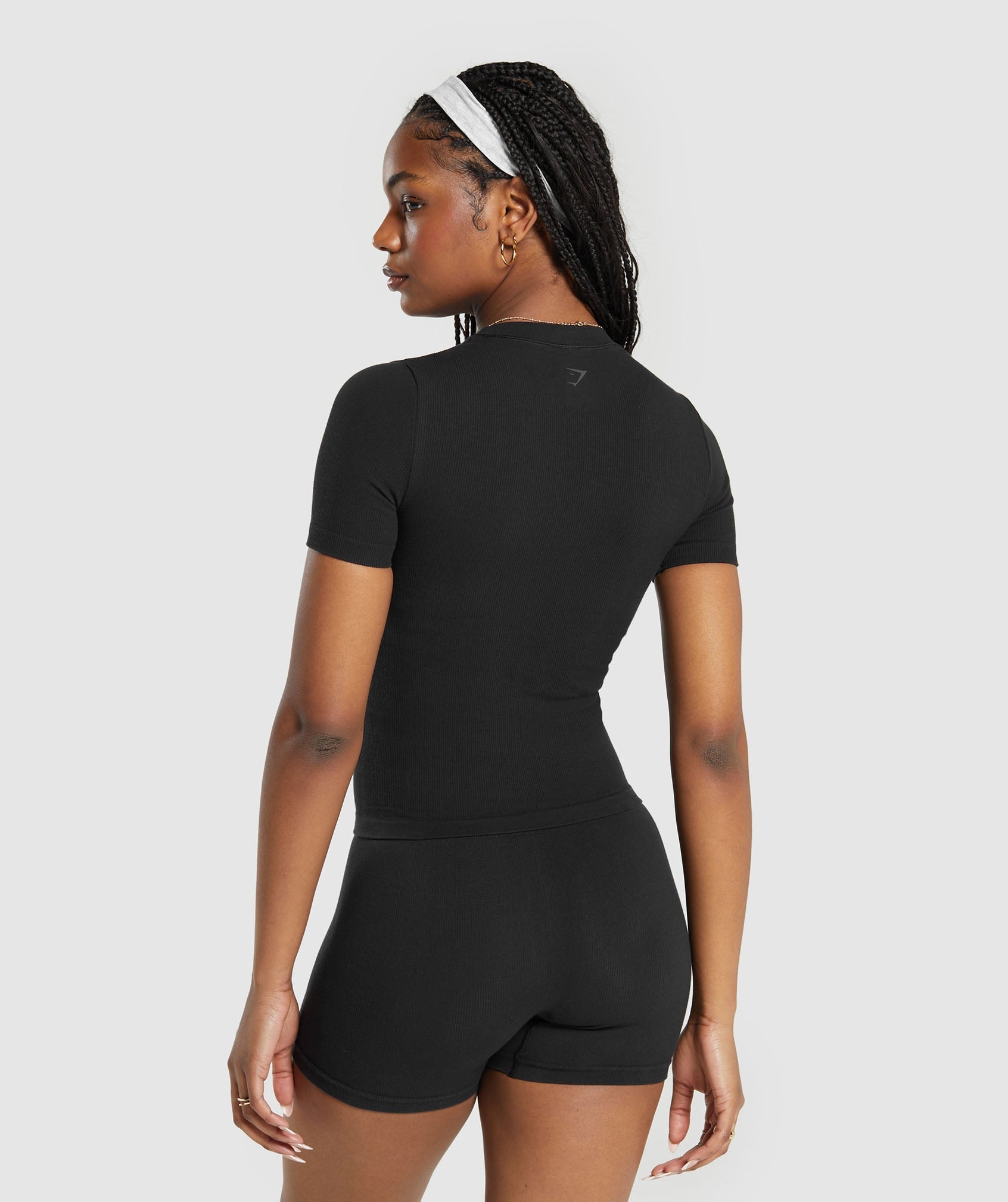 Ribbed Cotton Seamless T-Shirt Black
