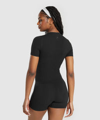 Ribbed Cotton Seamless T-Shirt Black