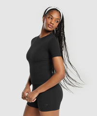 Ribbed Cotton Seamless T-Shirt Black