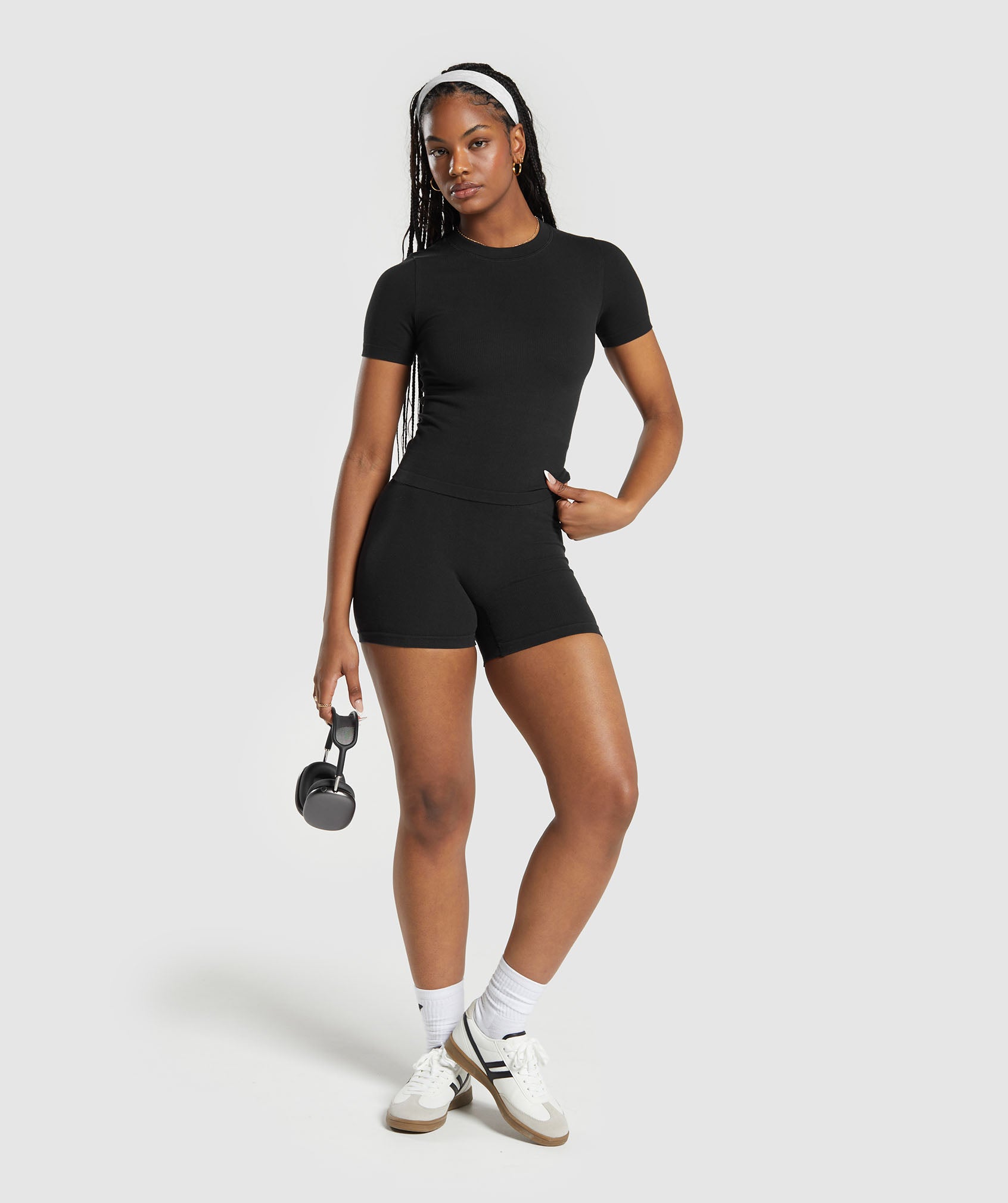Ribbed Cotton Seamless T-Shirt Black