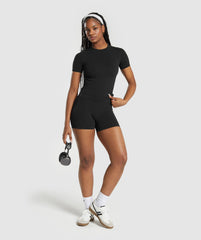 Ribbed Cotton Seamless T-Shirt Black