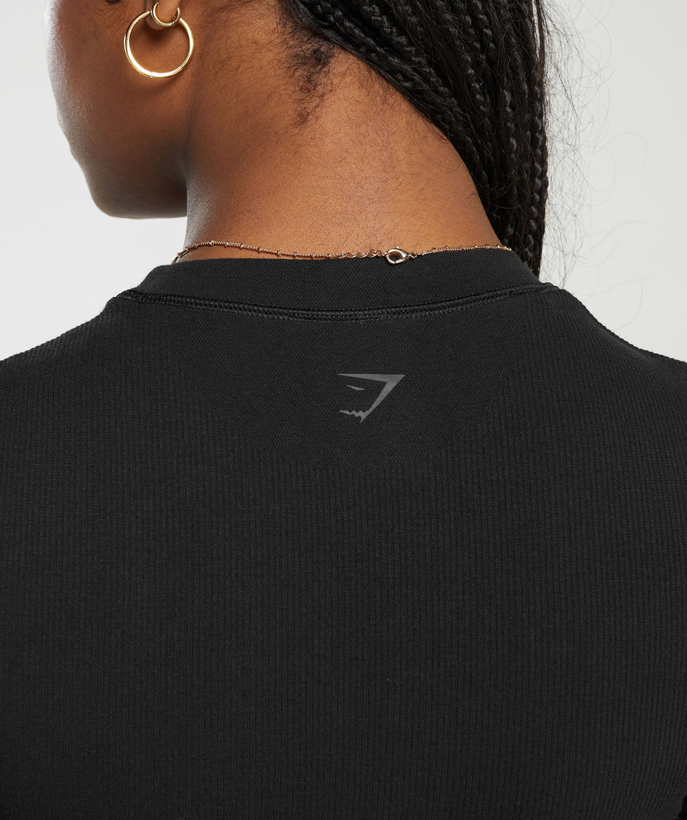 Ribbed Cotton Seamless T-Shirt Black